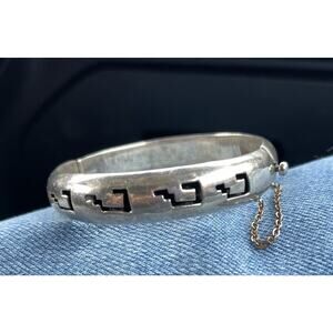 Taxco Mexico Sterling Silver Hinged Bracelet Safety Chain 31g Size 7.5